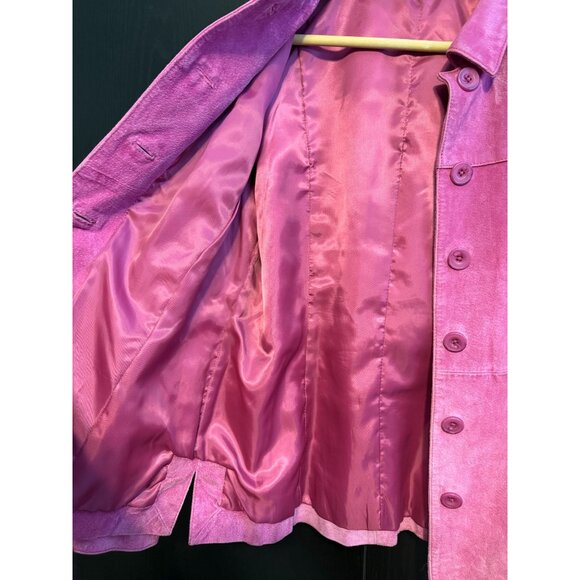 Spiegel Vintage Women's Pink Leather Jacket Medium Button Up Collared 90s - Picture 6 of 12